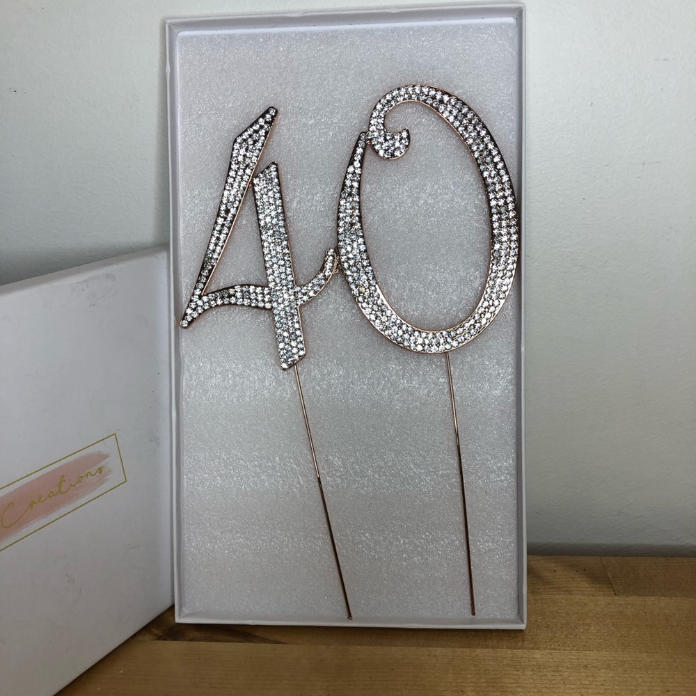 40 Gold Cake Topper Crystal Creations 40th Anniversary Rose Gold Birthday